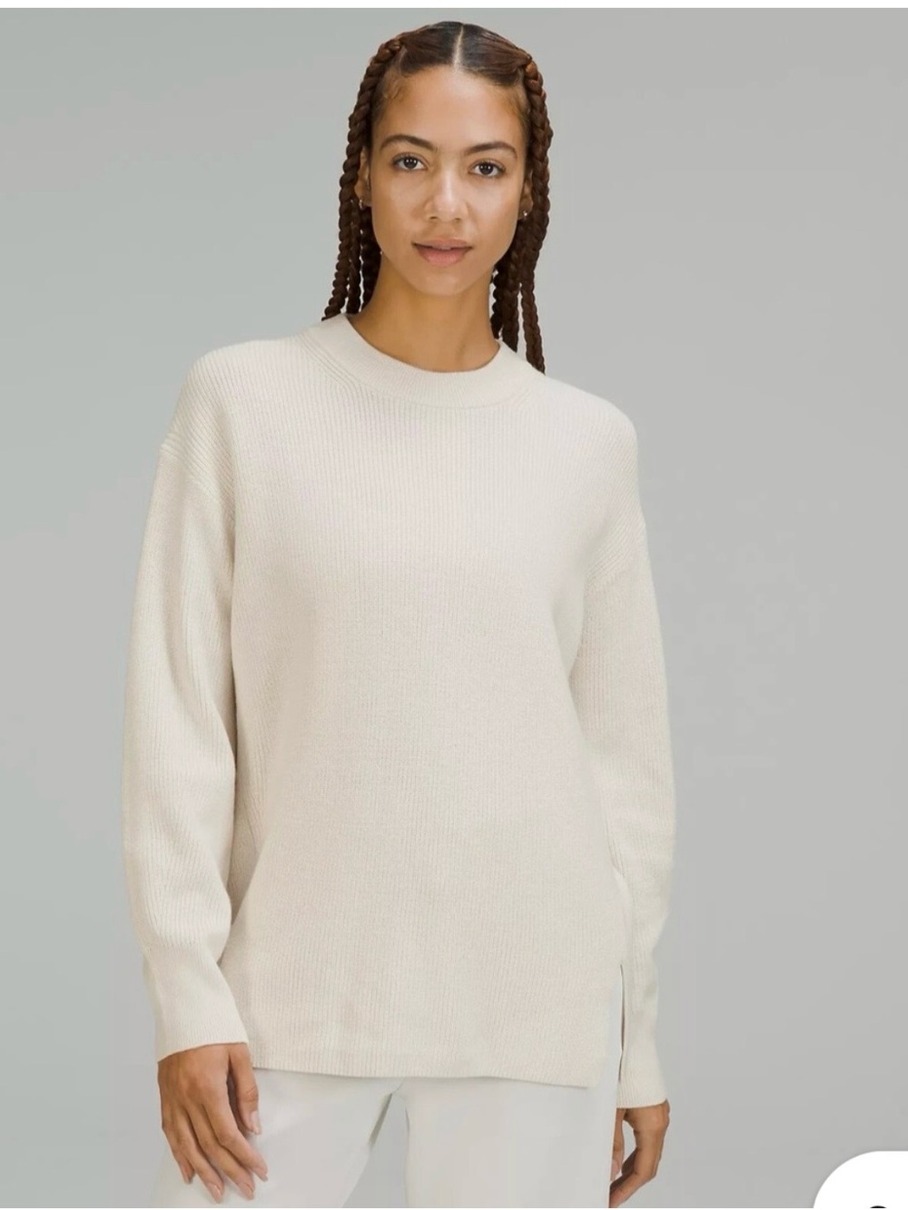 Lululemon Merino Wool Blend Cozy Ribbed Crewneck Sweater White Opal Size 4 Cream